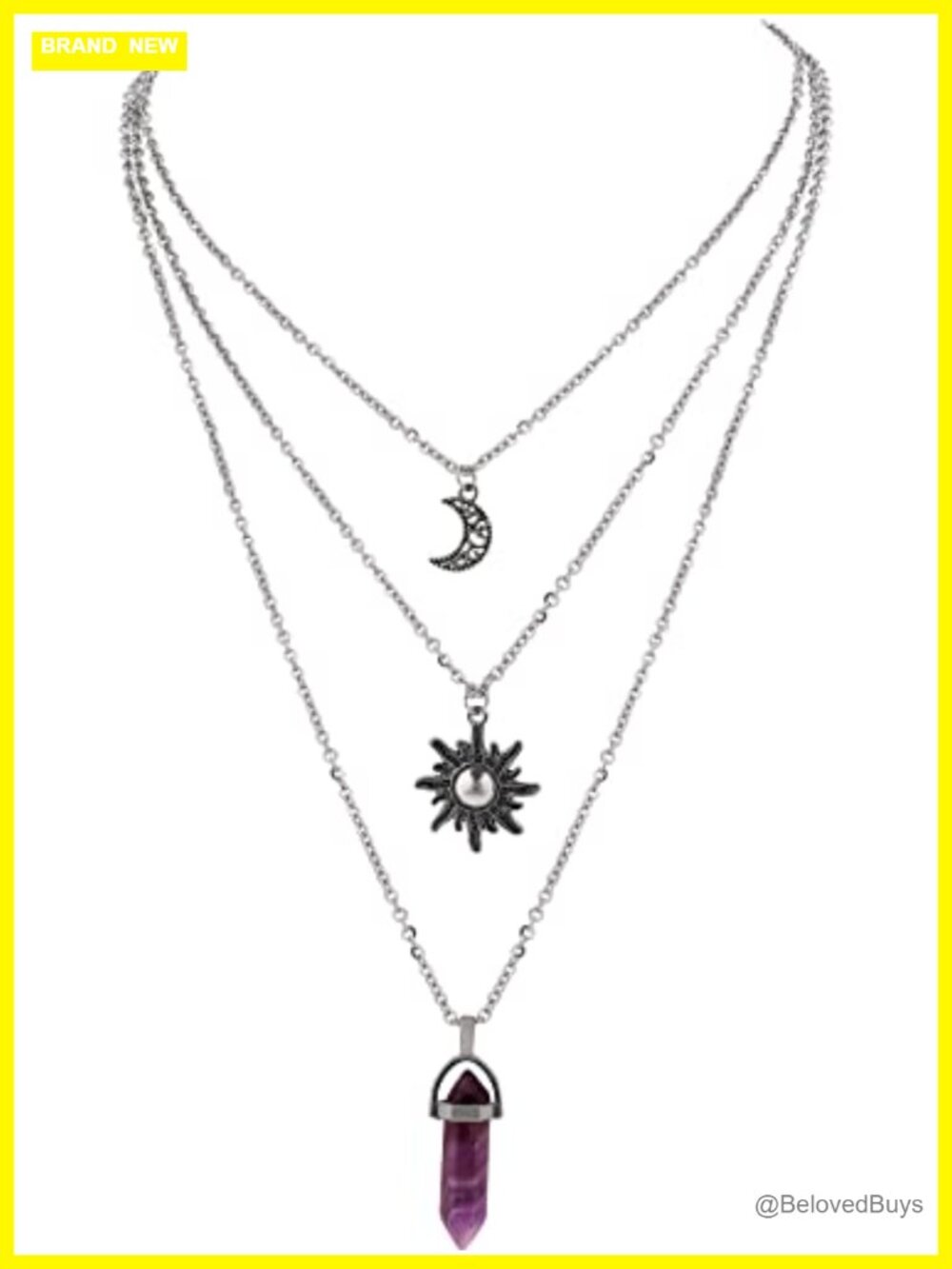 Layered Sun Moon Crystal Necklace Gothic Goth Grunge Zinc Alloy Stainless Steel